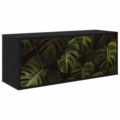 Wall-mounted TV Cabinet BONN 102 x 33 x 40 cm Black oak Palm leave print