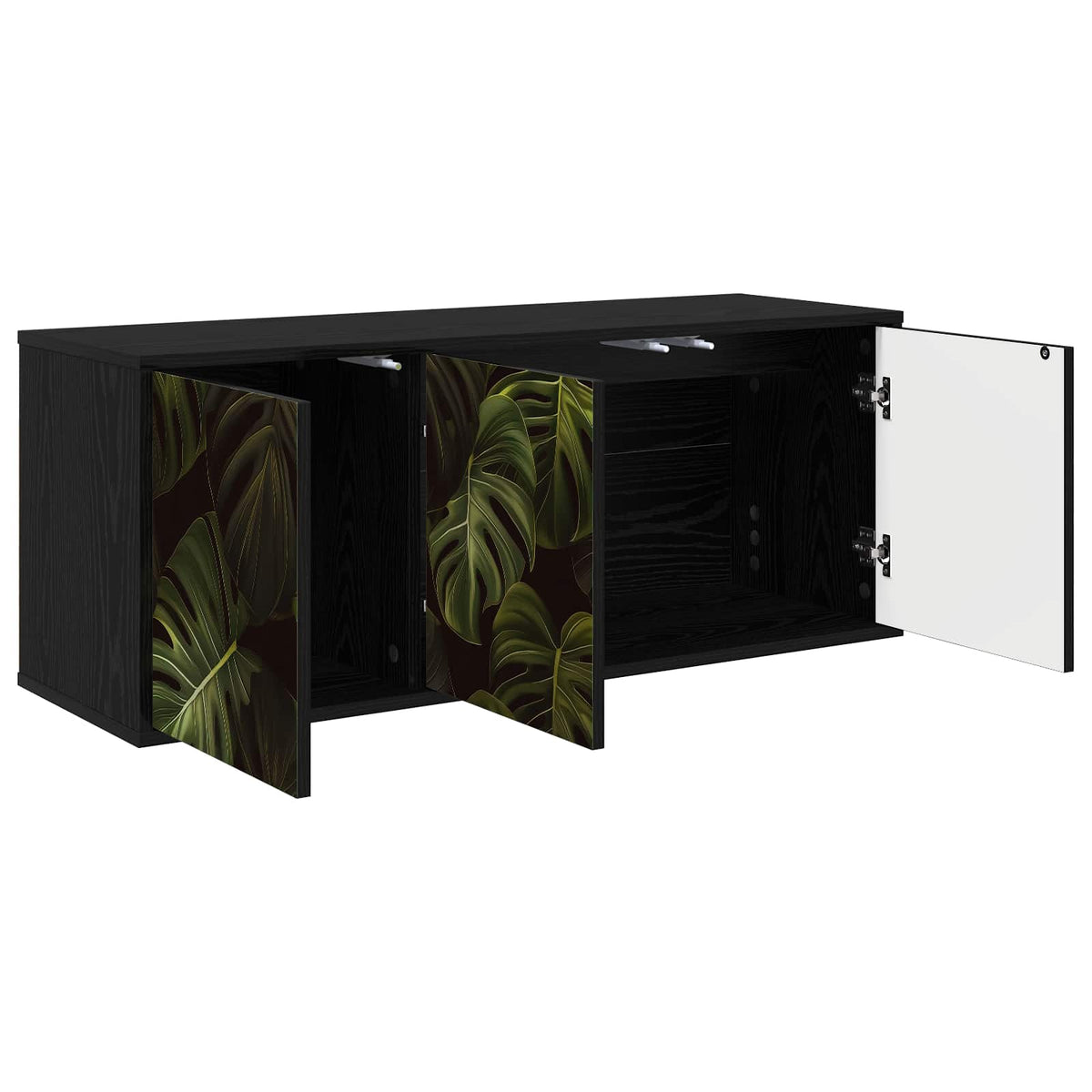 Wall-mounted TV Cabinet BONN 102 x 33 x 40 cm Black oak Palm leave print