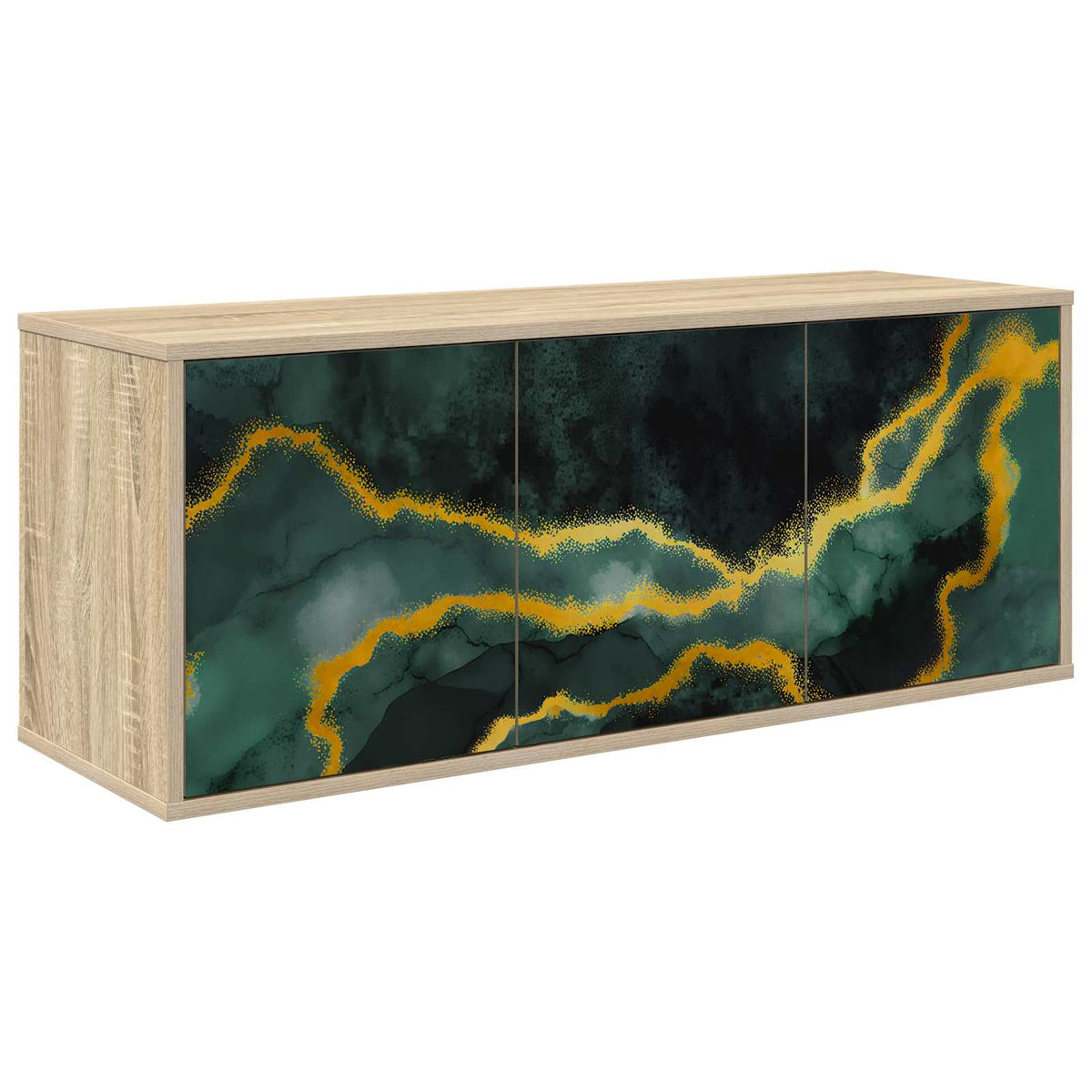 Wall-mounted TV Cabinet BONN 102 x 33 x 40 cm Sonoma oak Teal marble print