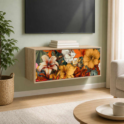 Wall-mounted TV Cabinet BONN 102 x 33 x 40 cm Sonoma oak Lily print