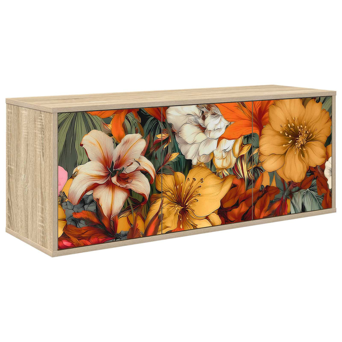Wall-mounted TV Cabinet BONN 102 x 33 x 40 cm Sonoma oak Lily print