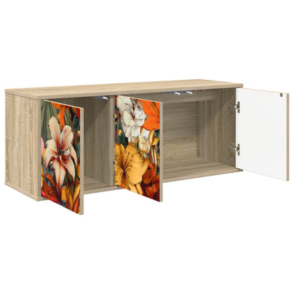 Wall-mounted TV Cabinet BONN 102 x 33 x 40 cm Sonoma oak Lily print