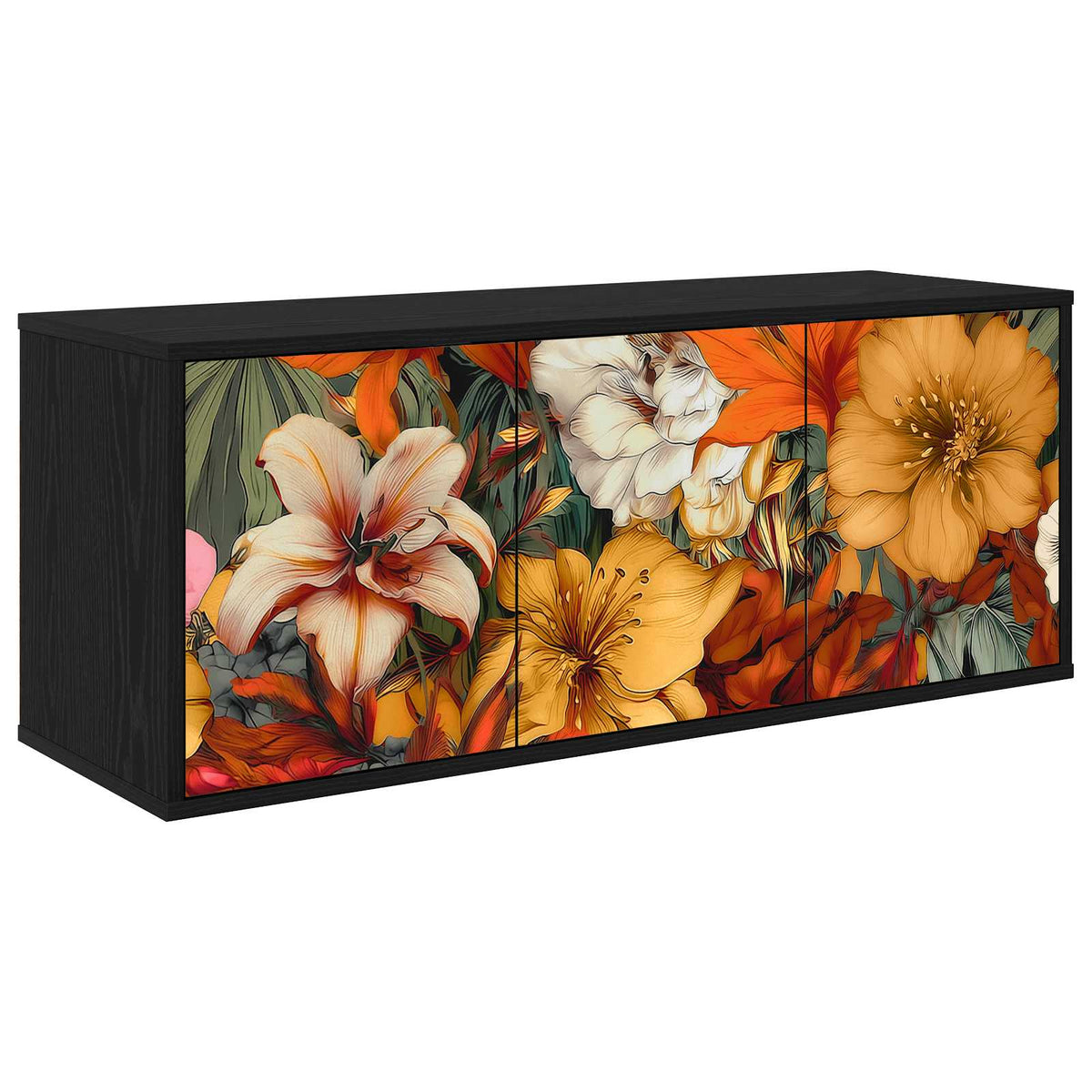 Wall-mounted TV Cabinet BONN 102 x 33 x 40 cm Black oak Lily print