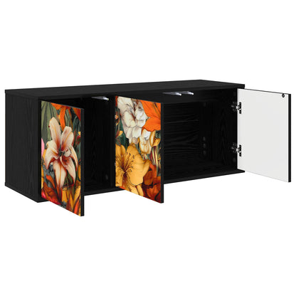 Wall-mounted TV Cabinet BONN 102 x 33 x 40 cm Black oak Lily print