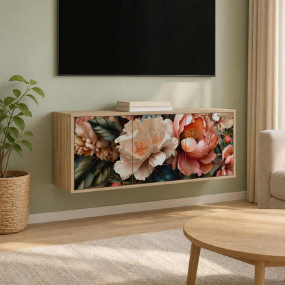 Wall-mounted TV Cabinet BONN 102 x 33 x 40 cm Sonoma oak Light peony print
