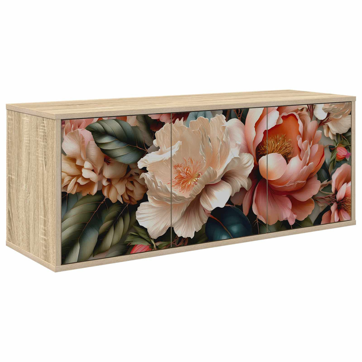Wall-mounted TV Cabinet BONN 102 x 33 x 40 cm Sonoma oak Light peony print