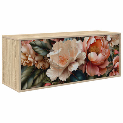 Wall-mounted TV Cabinet BONN 102 x 33 x 40 cm Sonoma oak Light peony print