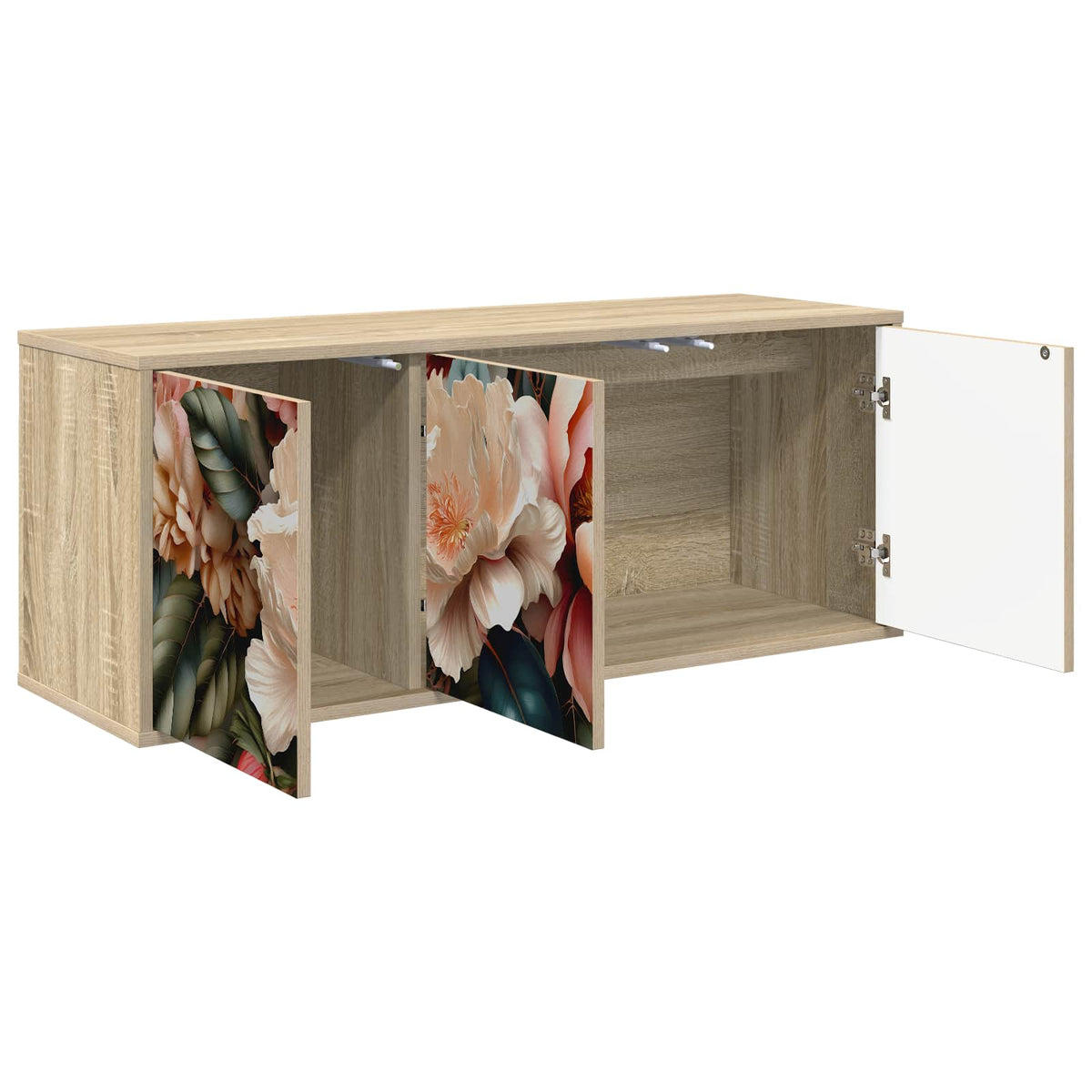 Wall-mounted TV Cabinet BONN 102 x 33 x 40 cm Sonoma oak Light peony print