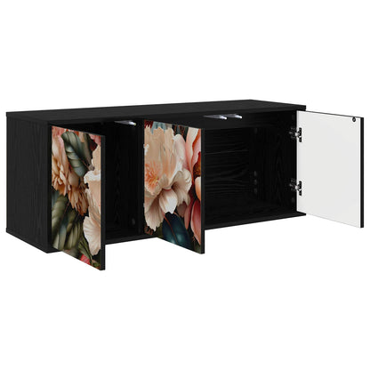 Wall-mounted TV Cabinet BONN 102 x 33 x 40 cm Black oak Light peony print
