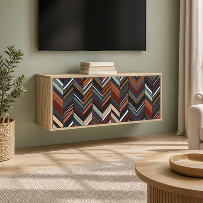 Wall-mounted TV Cabinet BONN 102 x 33 x 40 cm Sonoma oak Geometric print