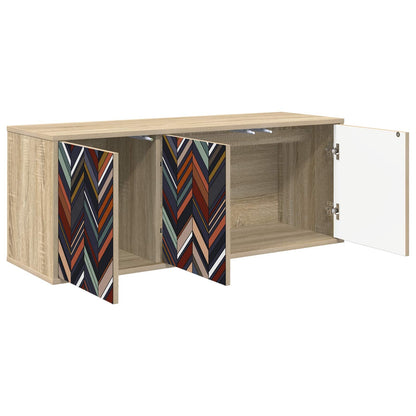 Wall-mounted TV Cabinet BONN 102 x 33 x 40 cm Sonoma oak Geometric print