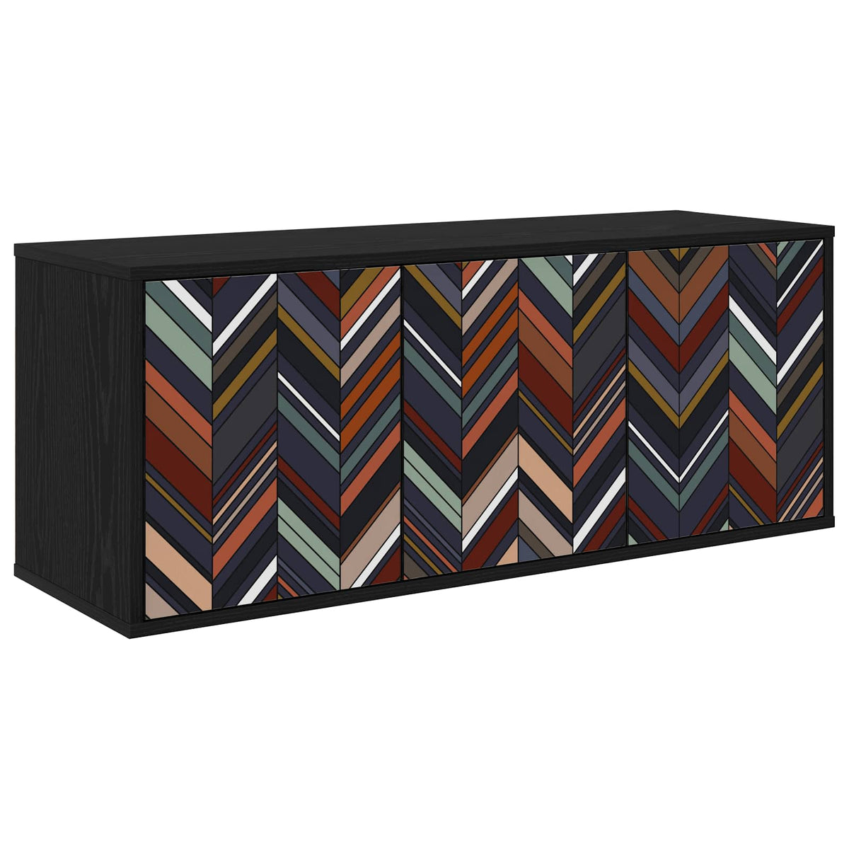 Wall-mounted TV Cabinet BONN 102 x 33 x 40 cm Black oak Geometric print