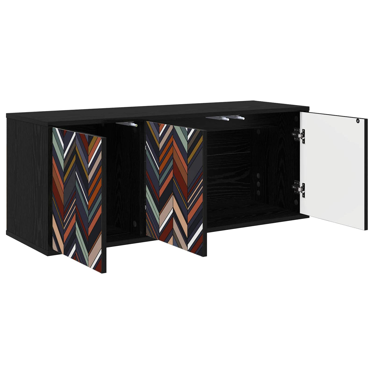 Wall-mounted TV Cabinet BONN 102 x 33 x 40 cm Black oak Geometric print