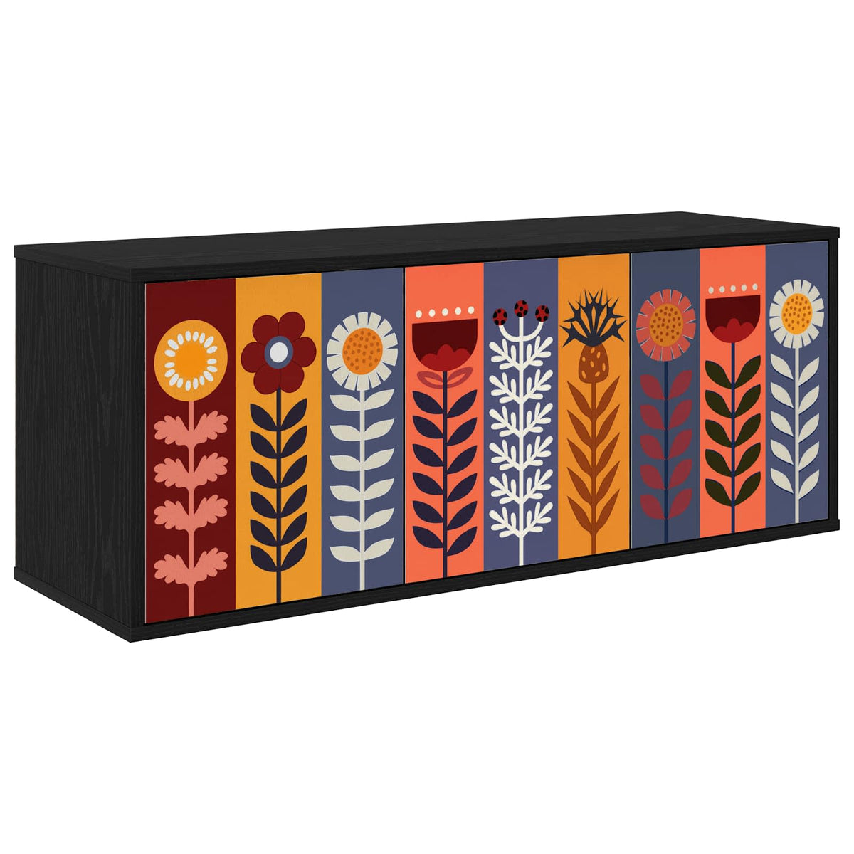 Wall-mounted TV Cabinet BONN 102 x 33 x 40 cm Black oak Sunflower print
