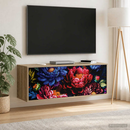 Wall-mounted TV Cabinet BONN 102 x 33 x 40 cm Sonoma oak Dark peony print