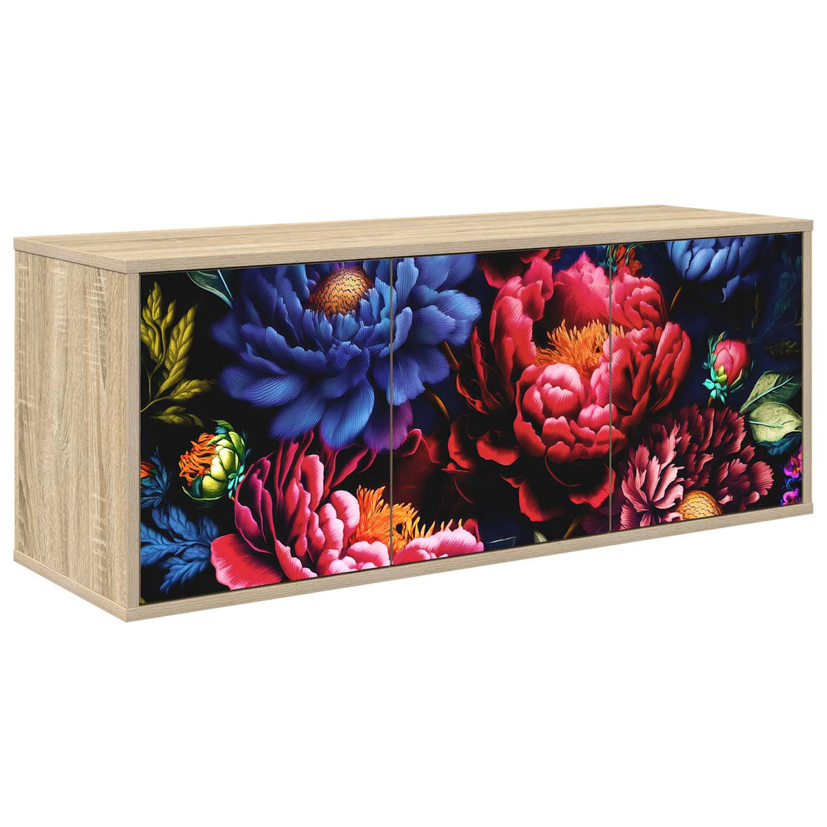 Wall-mounted TV Cabinet BONN 102 x 33 x 40 cm Sonoma oak Dark peony print
