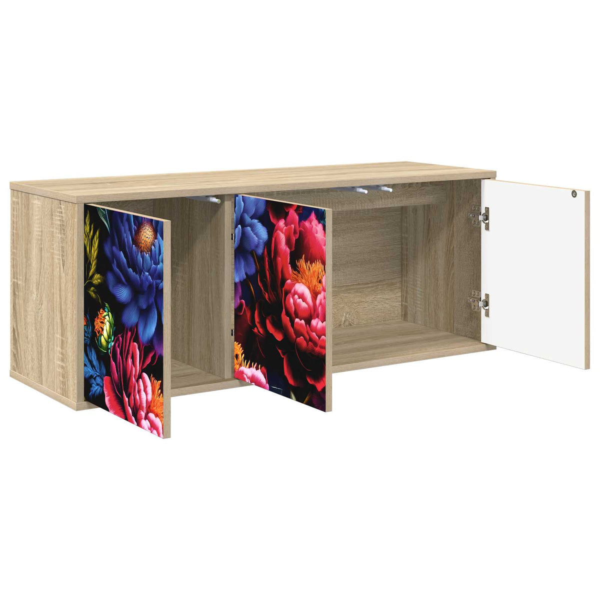 Wall-mounted TV Cabinet BONN 102 x 33 x 40 cm Sonoma oak Dark peony print
