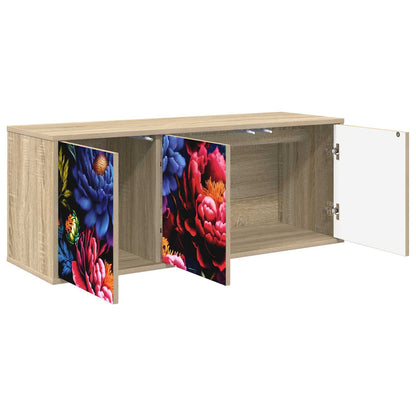 Wall-mounted TV Cabinet BONN 102 x 33 x 40 cm Sonoma oak Dark peony print