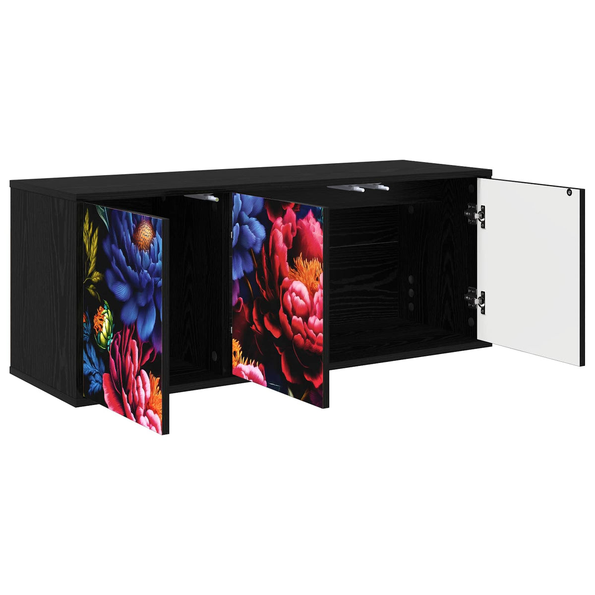 Wall-mounted TV Cabinet BONN 102 x 33 x 40 cm Black oak Dark peony print