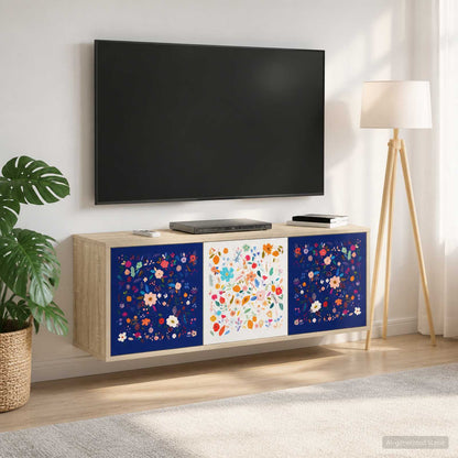 Wall-mounted TV Cabinet BONN 102 x 33 x 40 cm Sonoma oak Floral print