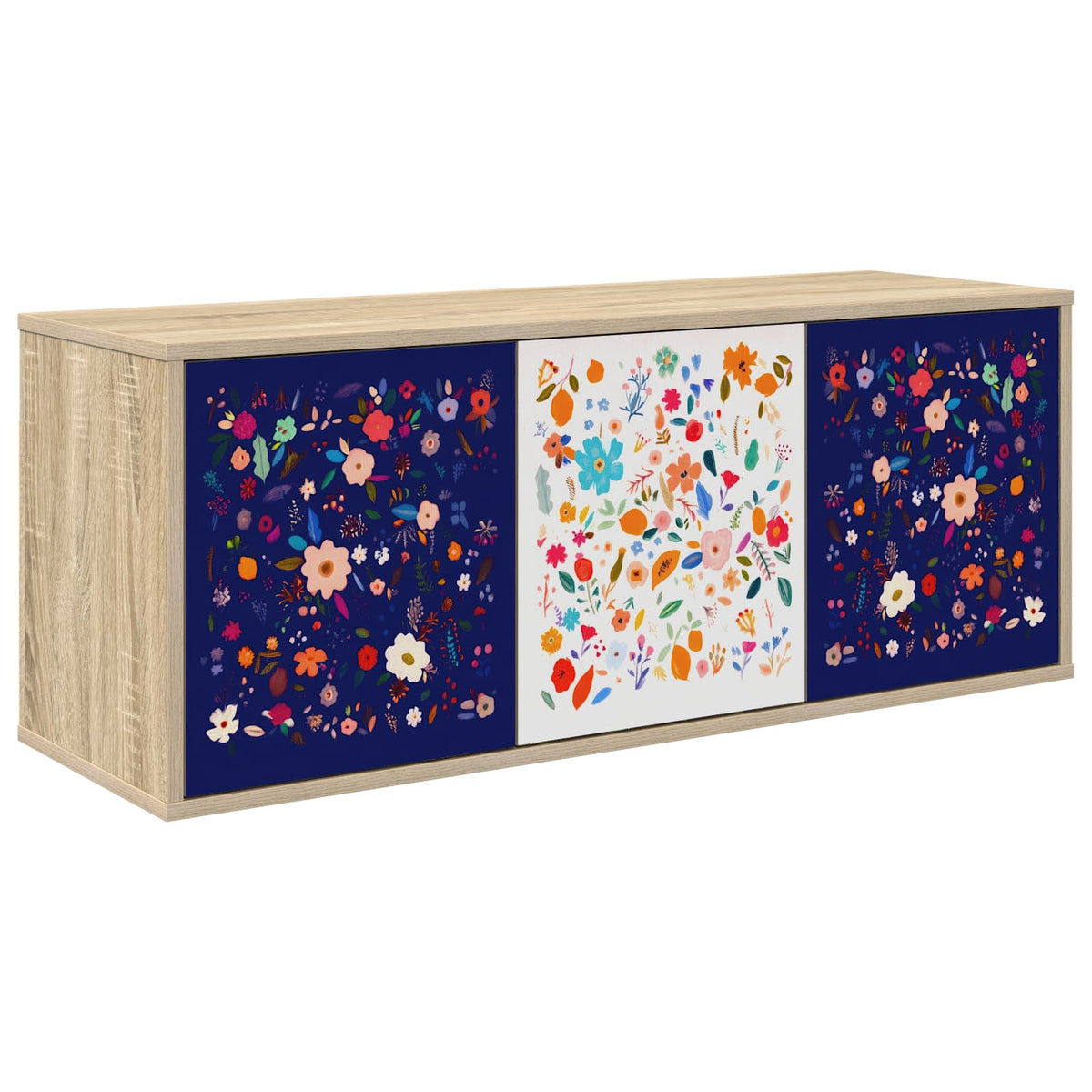Wall-mounted TV Cabinet BONN 102 x 33 x 40 cm Sonoma oak Floral print