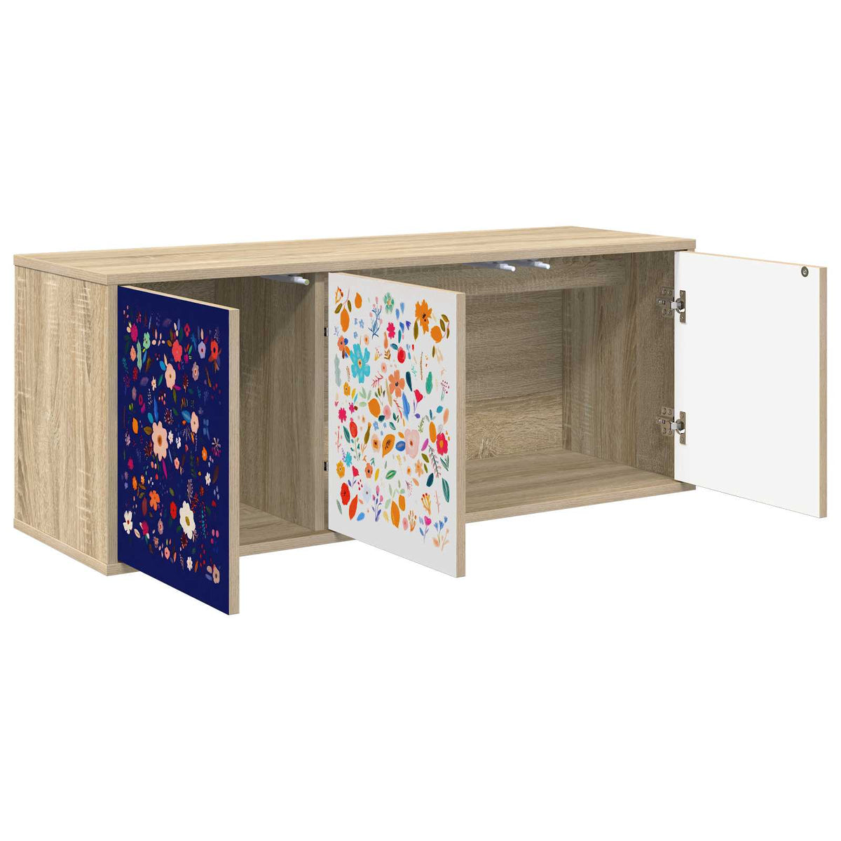 Wall-mounted TV Cabinet BONN 102 x 33 x 40 cm Sonoma oak Floral print