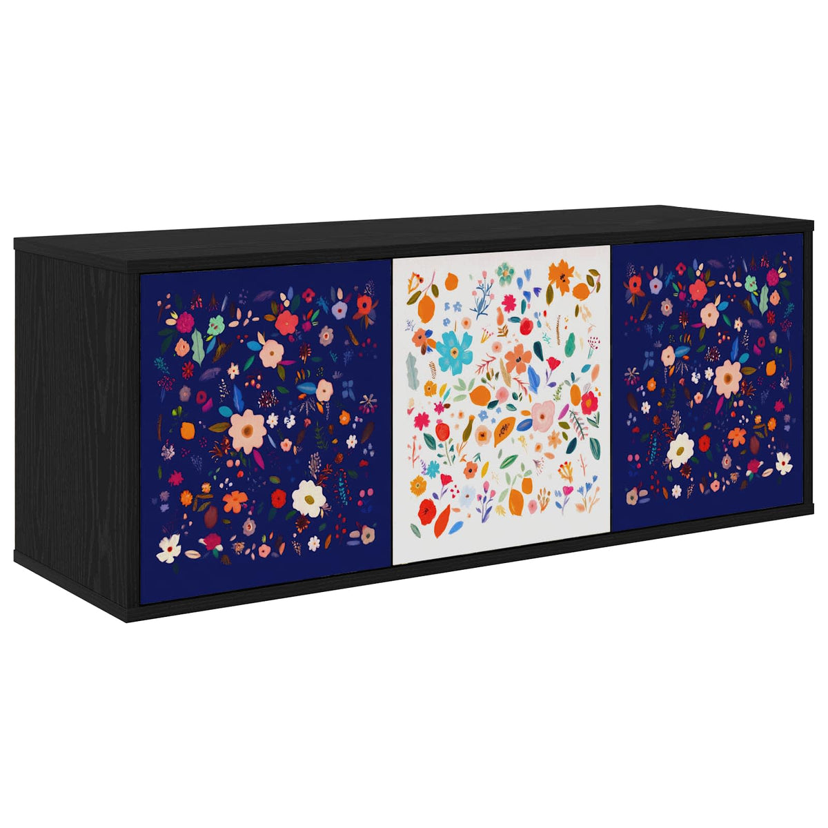 Wall-mounted TV Cabinet BONN 102 x 33 x 40 cm Black oak Floral print
