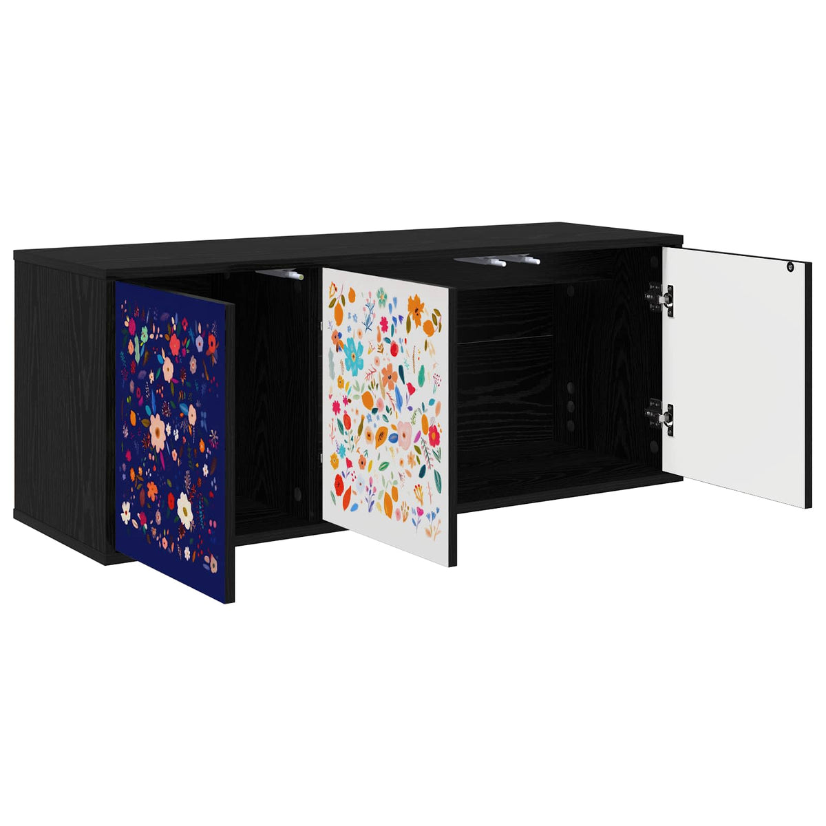 Wall-mounted TV Cabinet BONN 102 x 33 x 40 cm Black oak Floral print