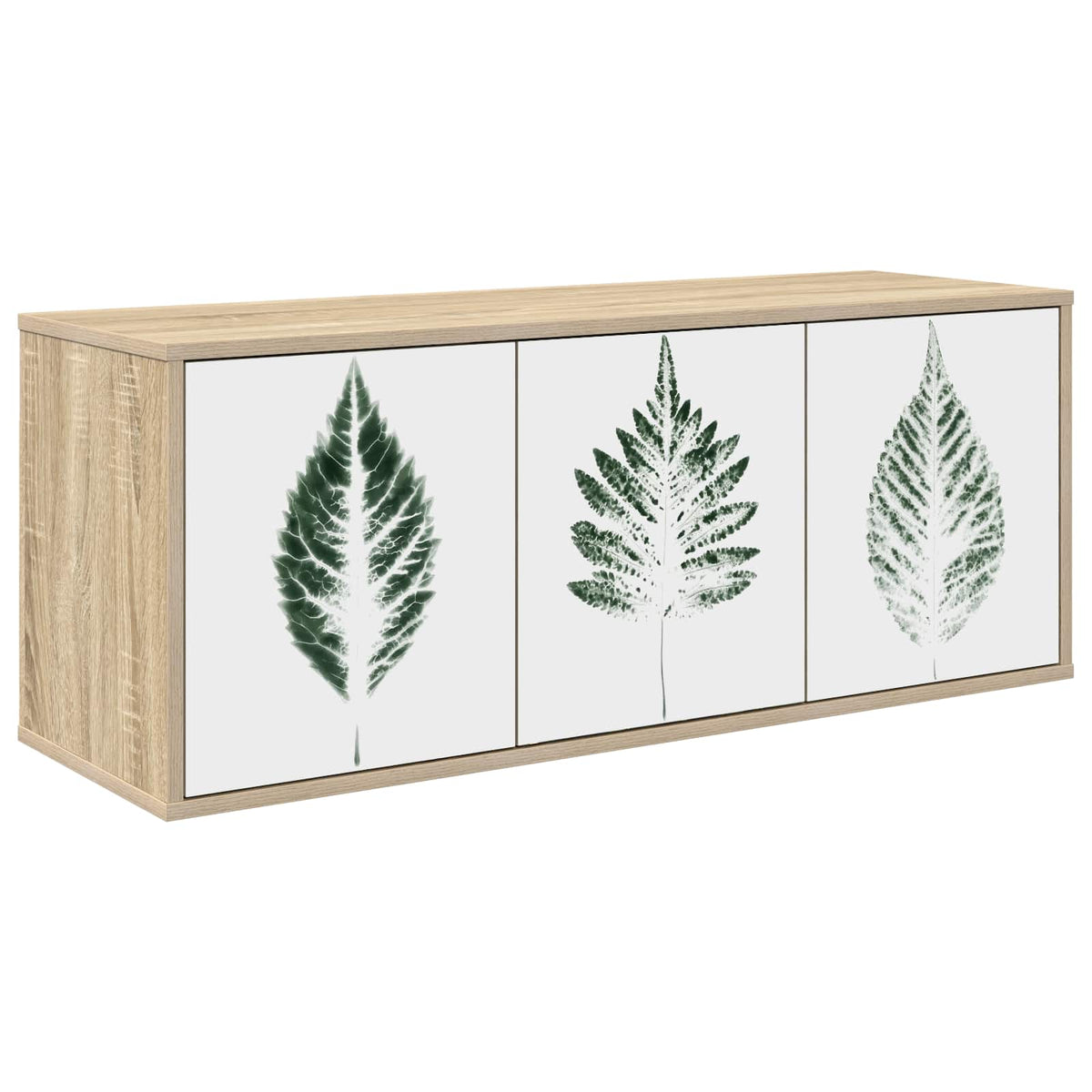 Wall-mounted TV Cabinet BONN 102 x 33 x 40 cm Sonoma oak Green leave print