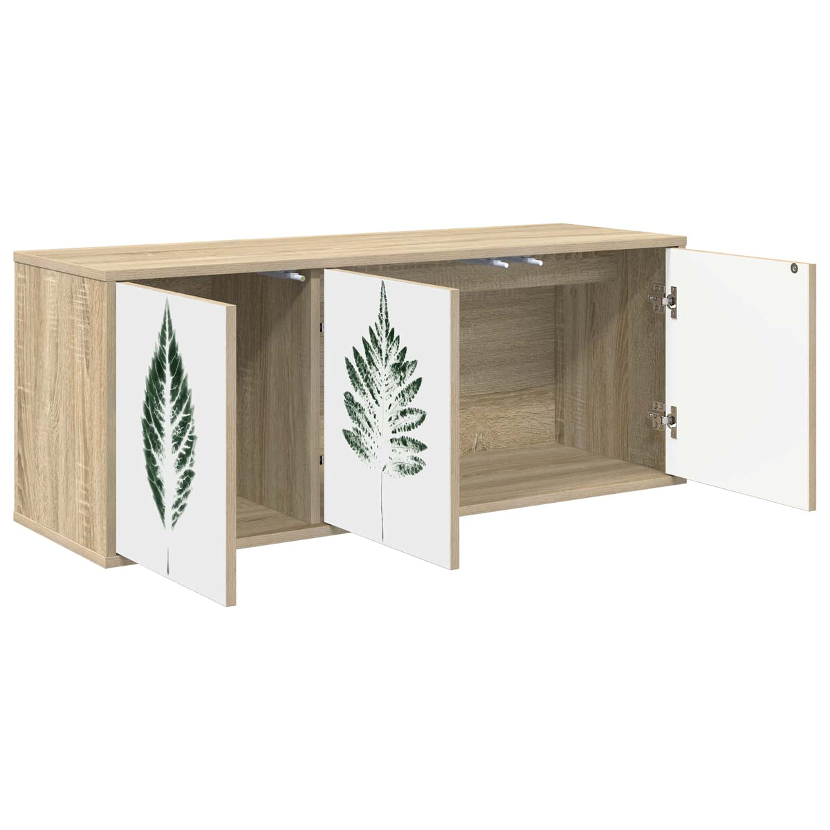 Wall-mounted TV Cabinet BONN 102 x 33 x 40 cm Sonoma oak Green leave print
