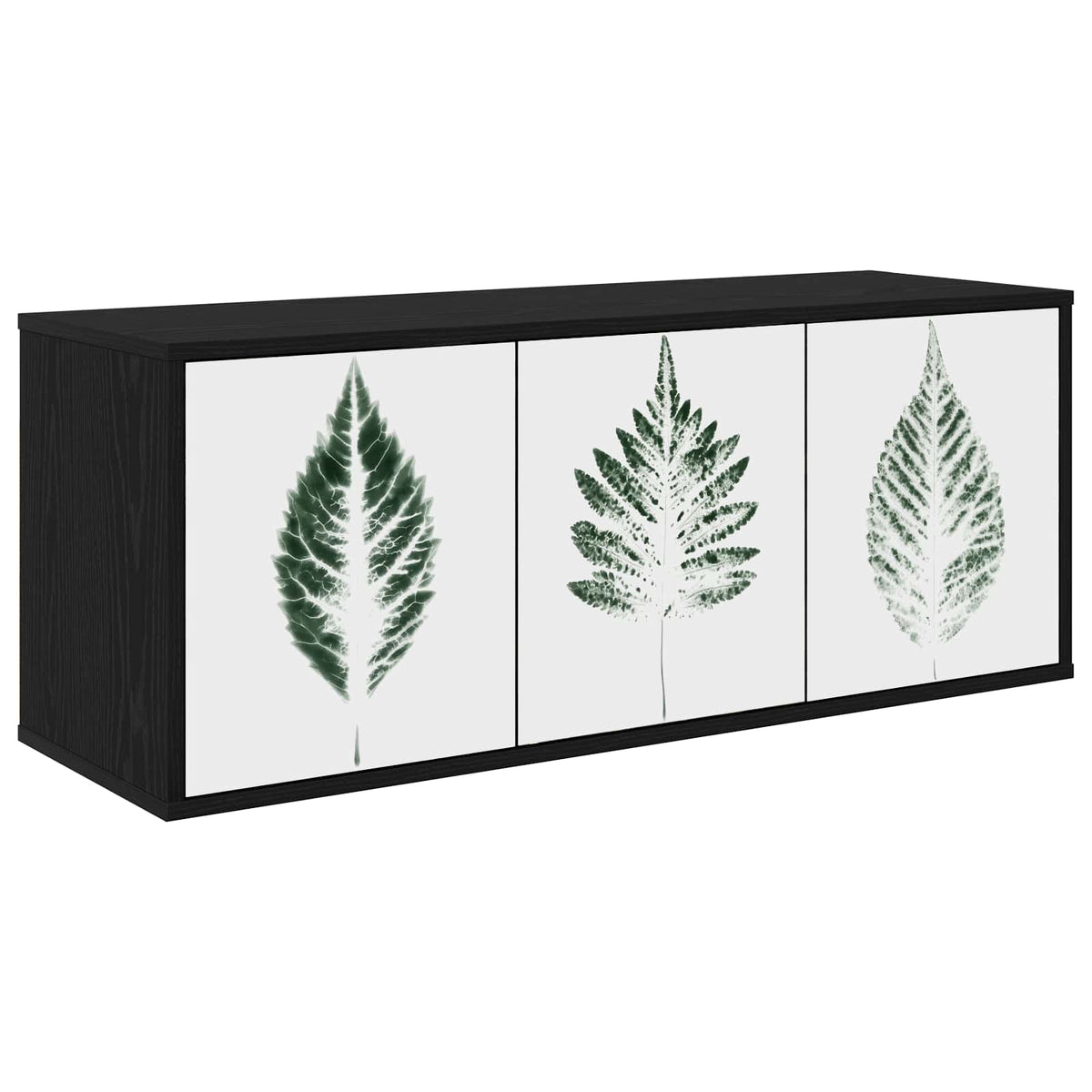 Wall-mounted TV Cabinet BONN 102 x 33 x 40 cm Black oak Green leave print