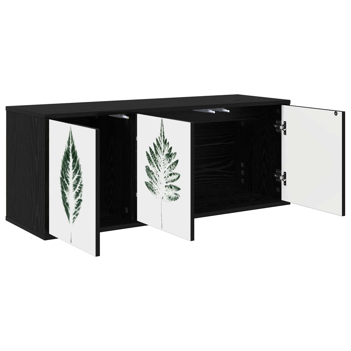 Wall-mounted TV Cabinet BONN 102 x 33 x 40 cm Black oak Green leave print