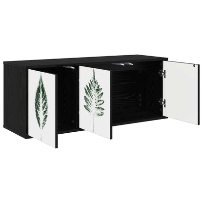 Wall-mounted TV Cabinet BONN 102 x 33 x 40 cm Black oak Green leave print