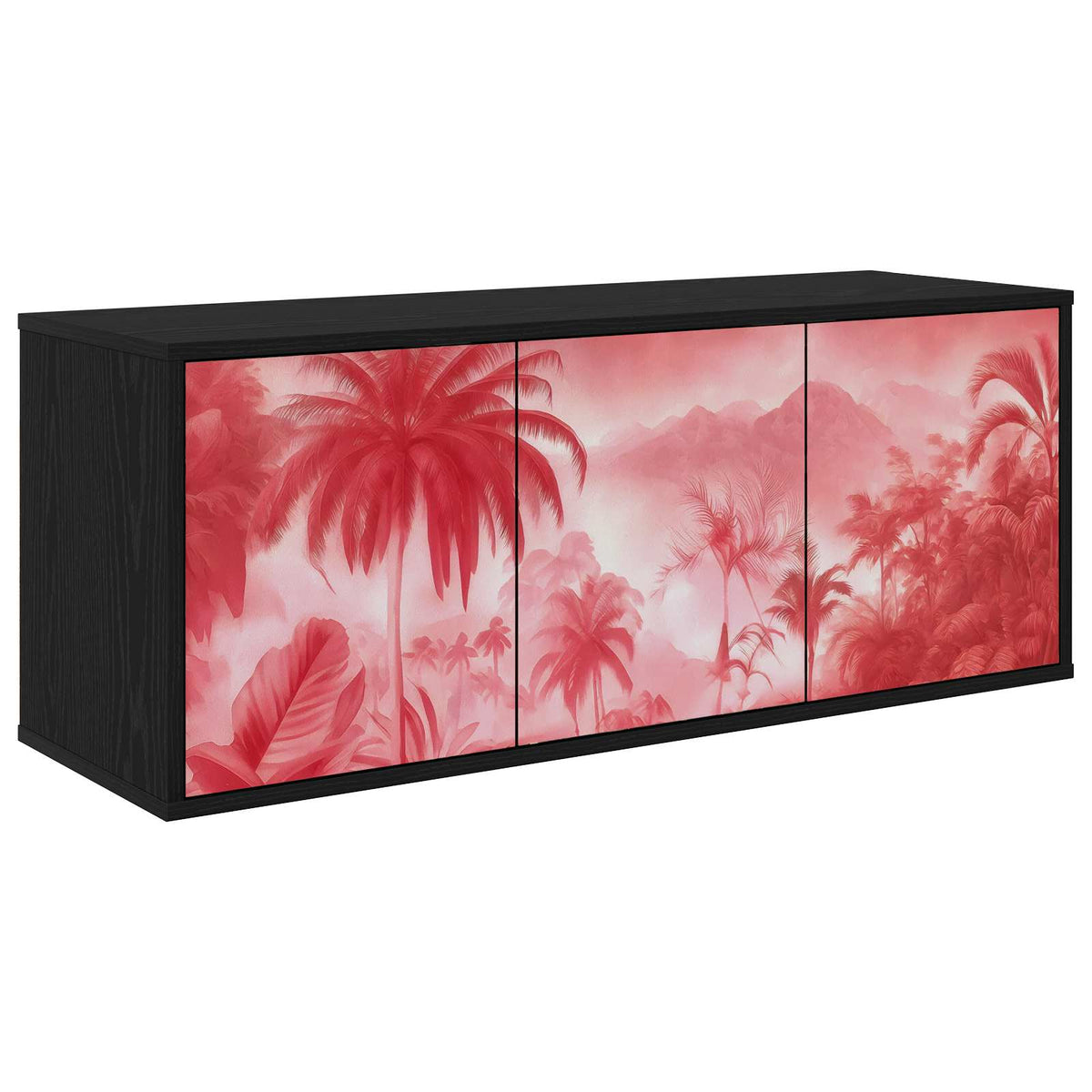Wall-mounted TV Cabinet BONN 102 x 33 x 40 cm Black oak Pink palm tree print