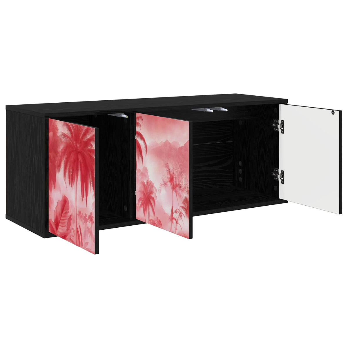 Wall-mounted TV Cabinet BONN 102 x 33 x 40 cm Black oak Pink palm tree print