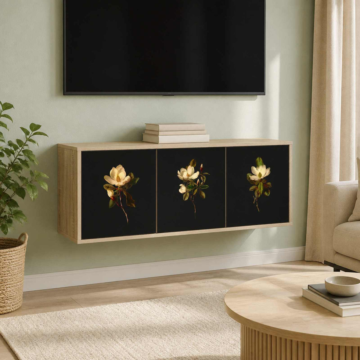Wall-mounted TV Cabinet BONN 102 x 33 x 40 cm Sonoma oak Magnolia print