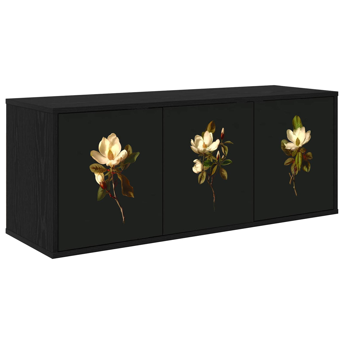 Wall-mounted TV Cabinet BONN 102 x 33 x 40 cm Black oak Magnolia print