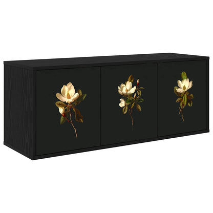 Wall-mounted TV Cabinet BONN 102 x 33 x 40 cm Black oak Magnolia print
