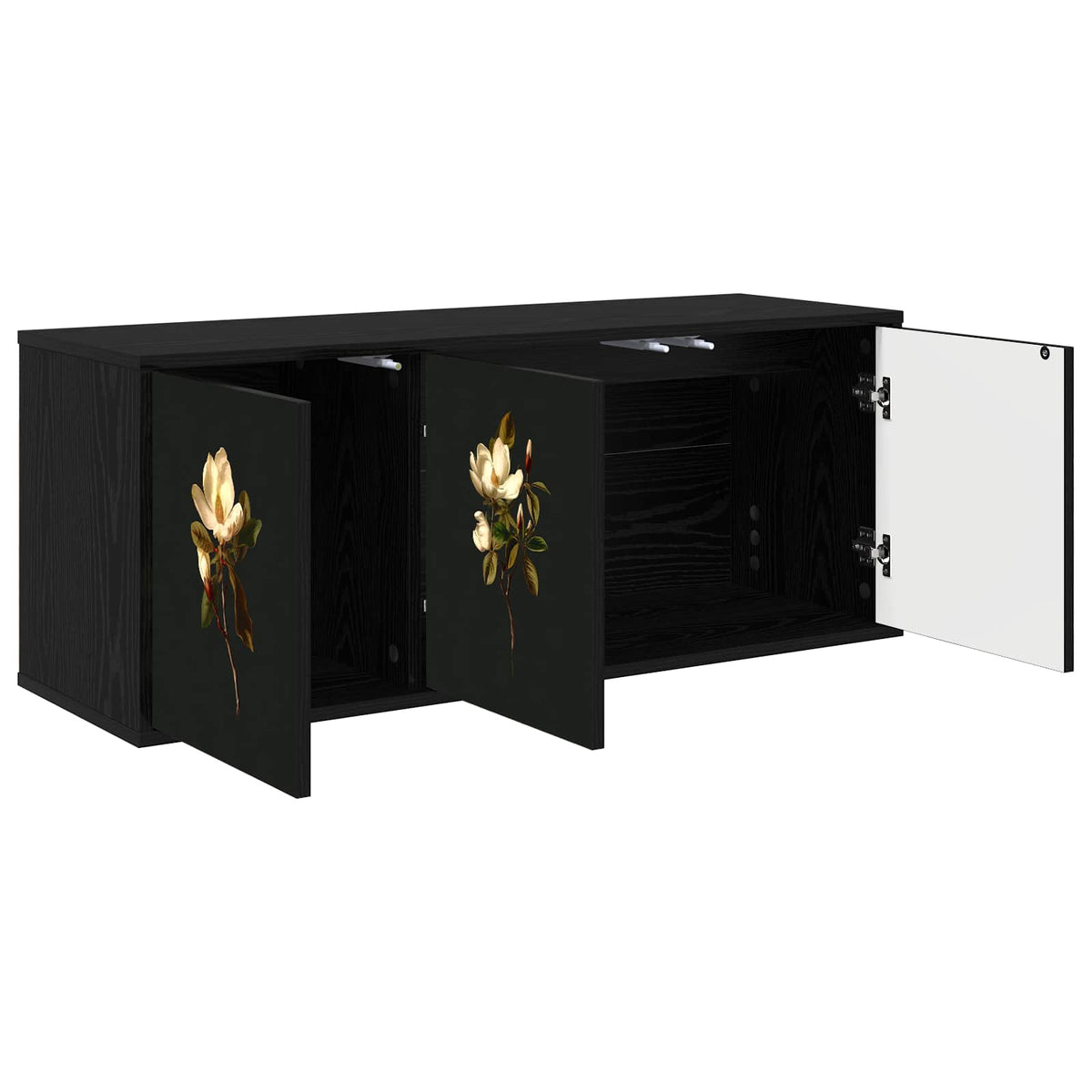 Wall-mounted TV Cabinet BONN 102 x 33 x 40 cm Black oak Magnolia print