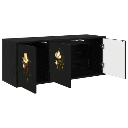 Wall-mounted TV Cabinet BONN 102 x 33 x 40 cm Black oak Magnolia print