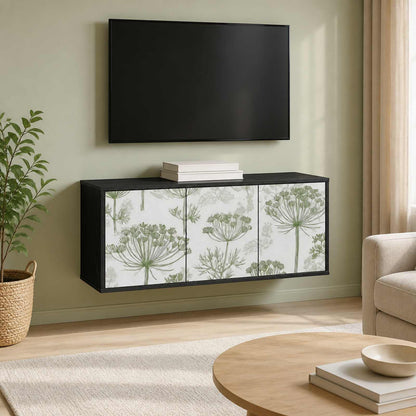 Wall-mounted TV Cabinet BONN 102 x 33 x 40 cm Black oak Green tree print