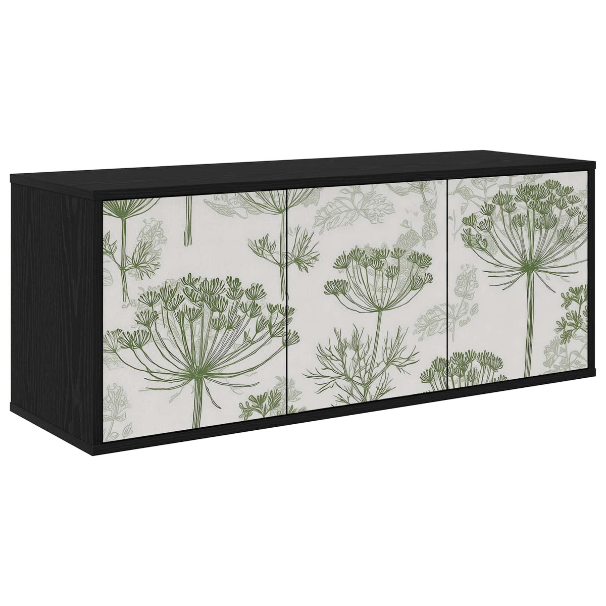 Wall-mounted TV Cabinet BONN 102 x 33 x 40 cm Black oak Green tree print
