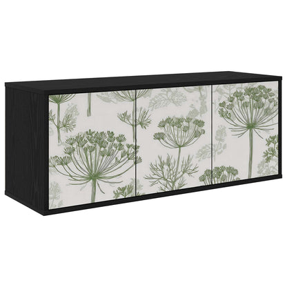 Wall-mounted TV Cabinet BONN 102 x 33 x 40 cm Black oak Green tree print