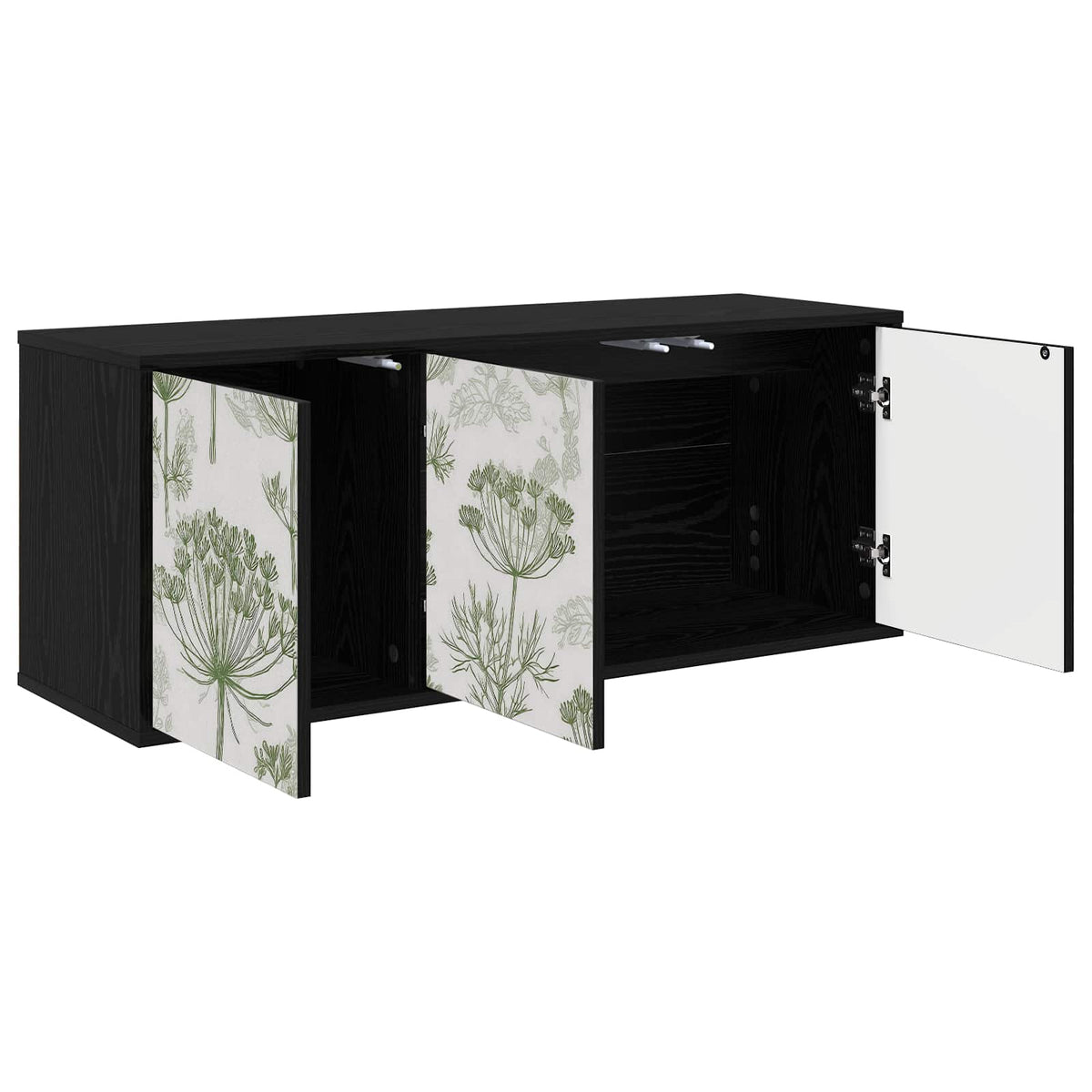 Wall-mounted TV Cabinet BONN 102 x 33 x 40 cm Black oak Green tree print