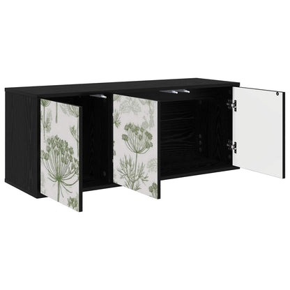 Wall-mounted TV Cabinet BONN 102 x 33 x 40 cm Black oak Green tree print