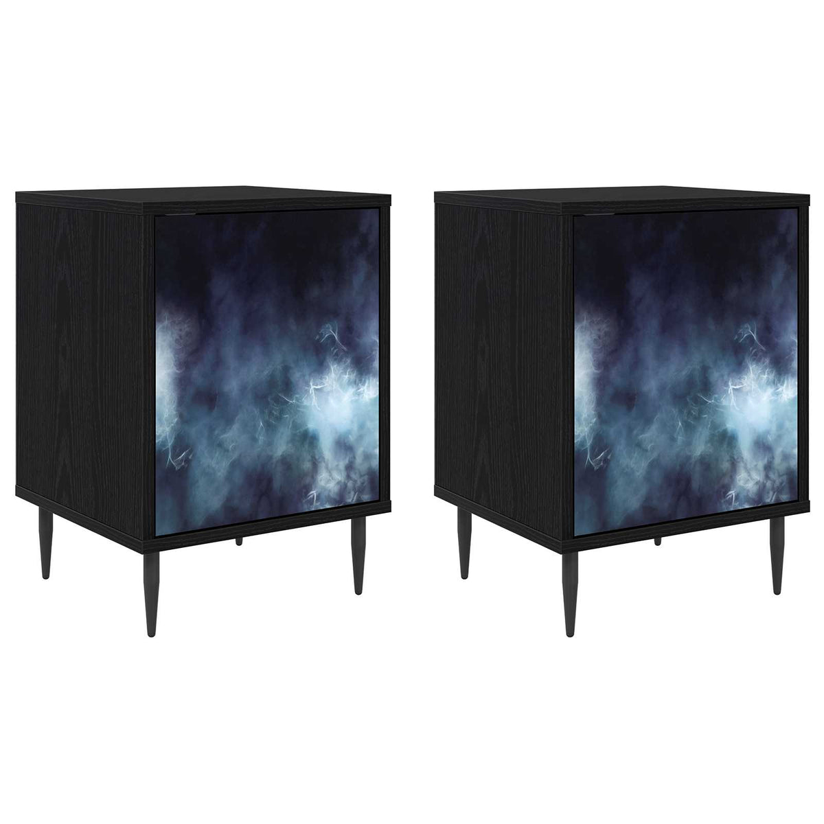 Bedside Cabinet BONN Black Oak 36 x 33 x 51 cm 2 Blue marble print