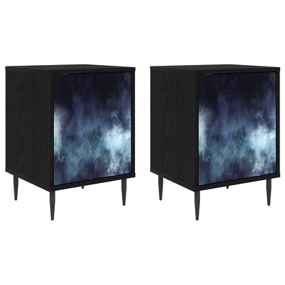 Bedside Cabinet BONN Black Oak 36 x 33 x 51 cm 2 Blue marble print