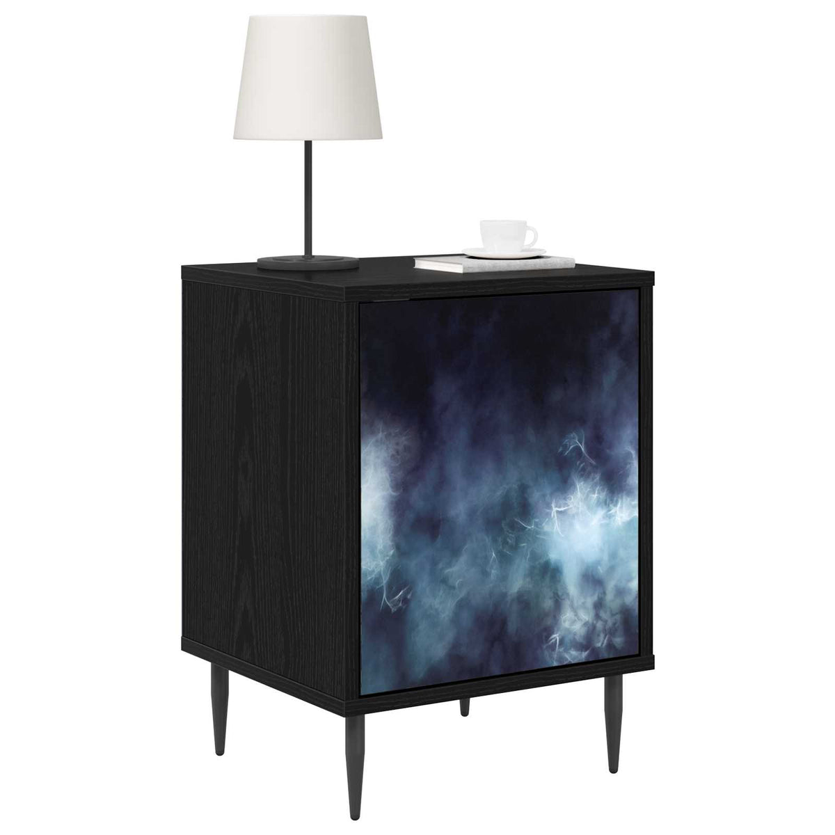 Bedside Cabinet BONN Black Oak 36 x 33 x 51 cm 2 Blue marble print