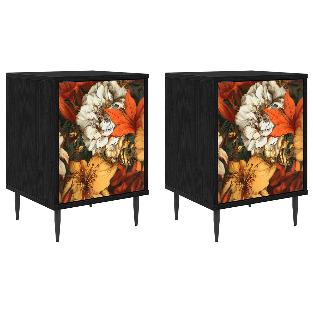 Bedside Cabinet BONN Black Oak 36 x 33 x 51 cm 2 Lily print
