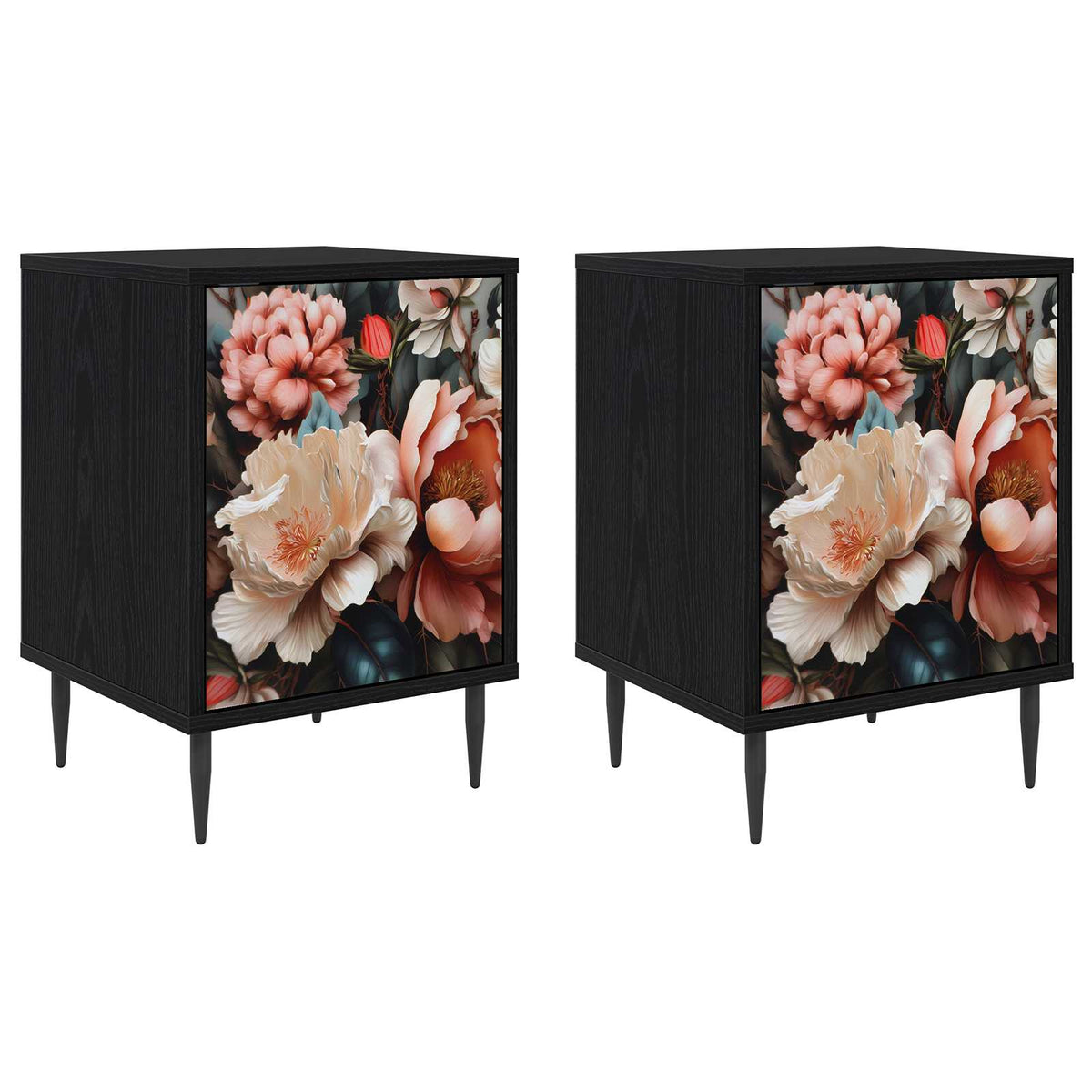Bedside Cabinet BONN Black Oak 36 x 33 x 51 cm 2 Light peony print